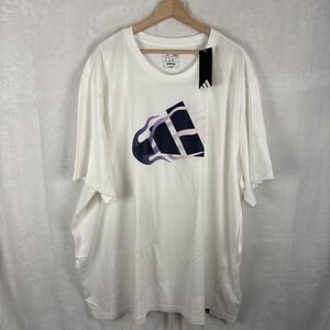 Adidas Mens Flame Logo T-shirt White Blue JM0925 Size 4XL NWT